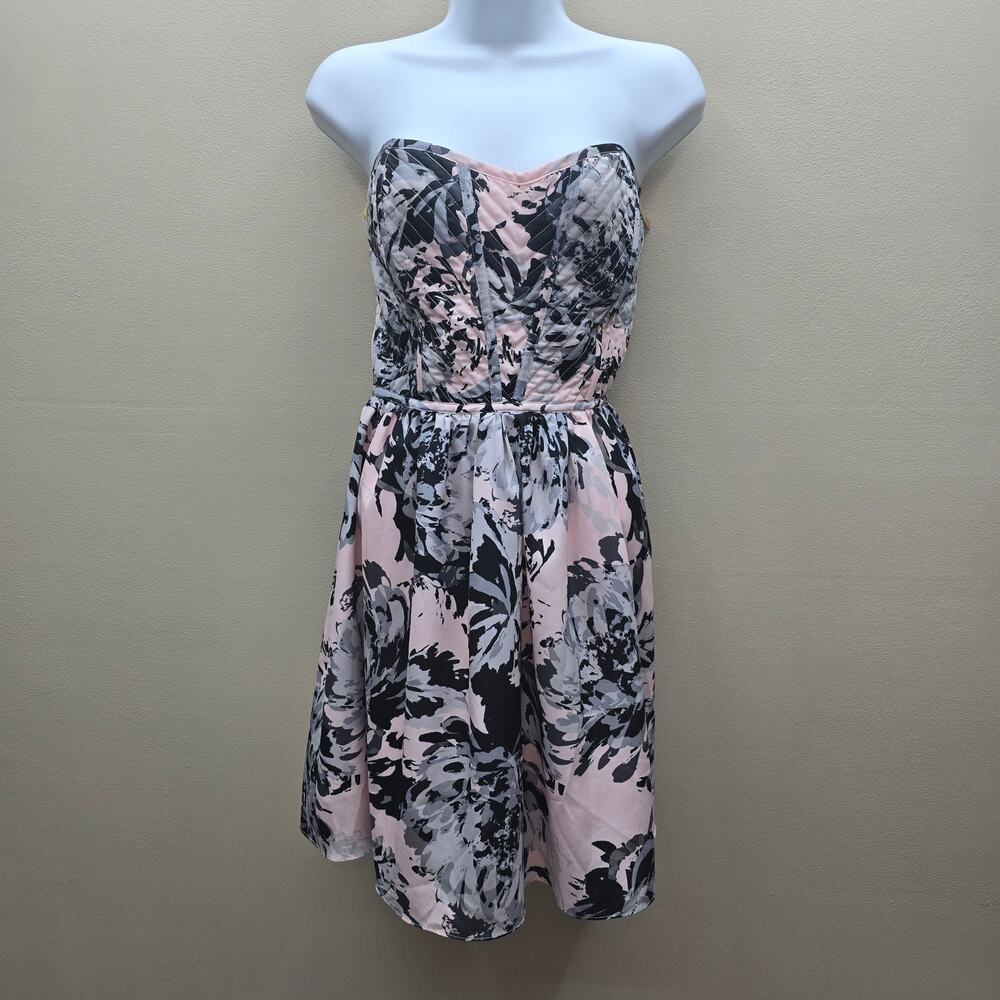 Aqua Floral Strapless Blouse Top Formal Event Party Pink Gray Size Medium